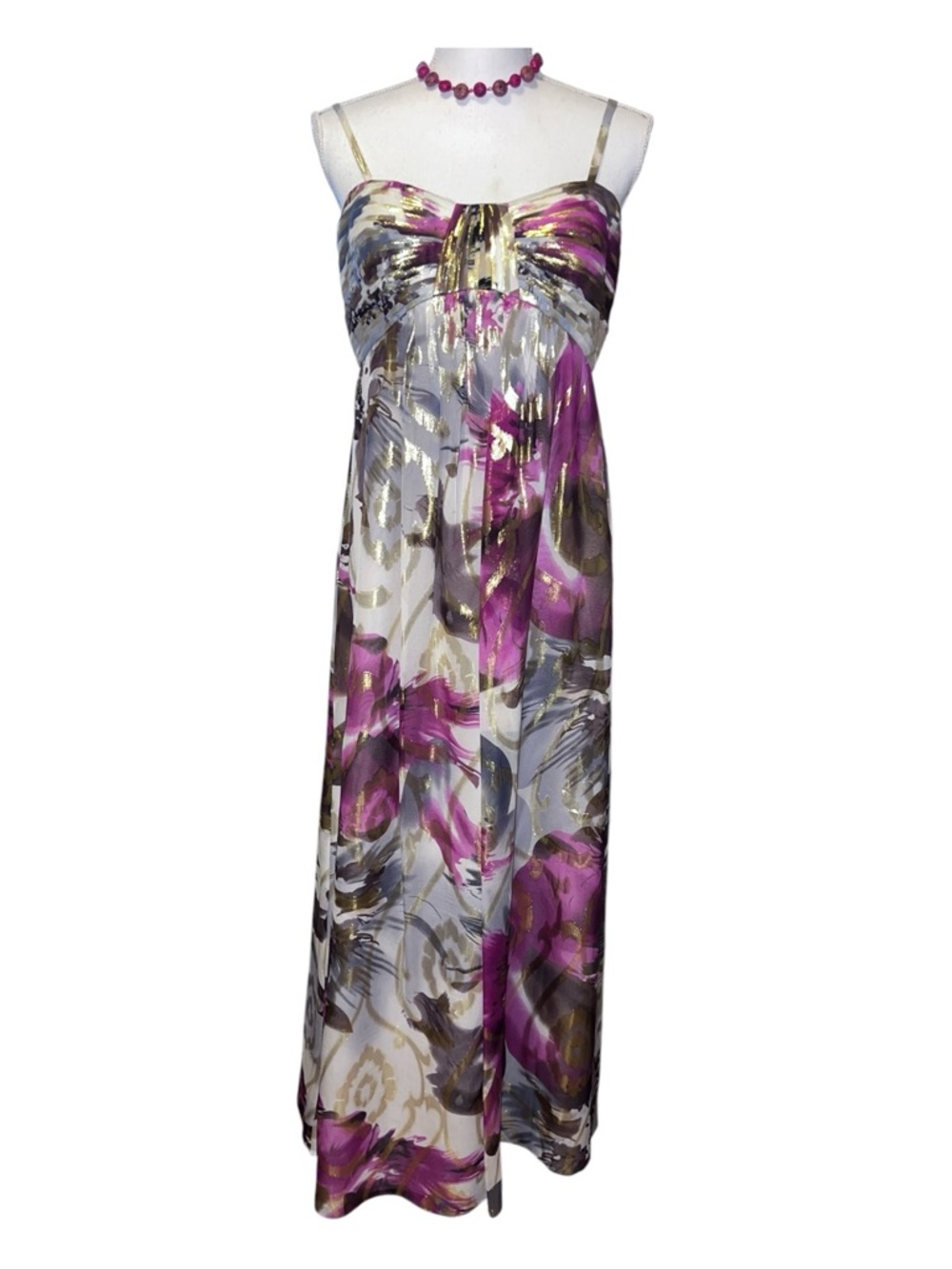 Oleg Cassini gold fuchsia white and black maxi dress prom ,resort, Gala